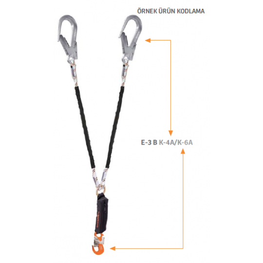 Kaya Safety E-3 B Çift Kol Şok Emicili Braided Lanyard Kaya Safety E-3 B Çift Kol Şok Emicili Braided Lanyard